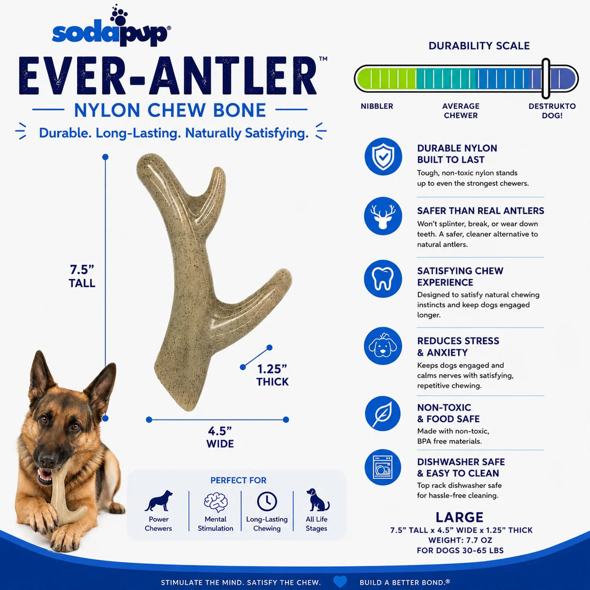 Ever Antler Nylon Chew Toy | Elk Antler Shaped for Aggressive Chewers