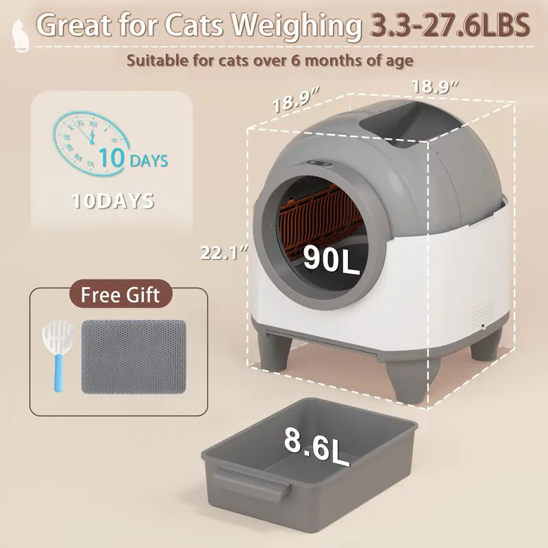 Warcat Smart Low-Noise Auto-Cleaning Litter Box 90L Self Cleaning Cat Litter Box APP-Controlled via 2.4G WiFi with Smart Sensors, Safety Protection, Easy Maintenance, Easy Setup & Clean #TikTokShopDealsforYouDays #DealsForYouDays