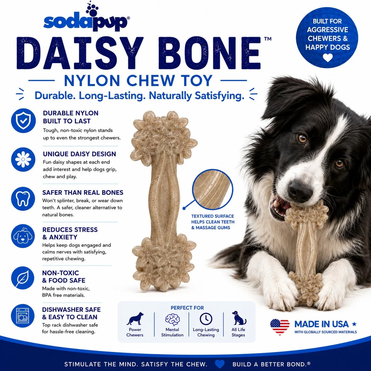 Large Daisy Bone Nylon Dog Toy | Aggressive Chewers