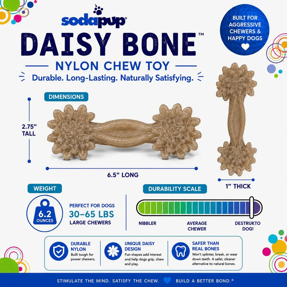 Large Daisy Bone Nylon Dog Toy | Aggressive Chewers