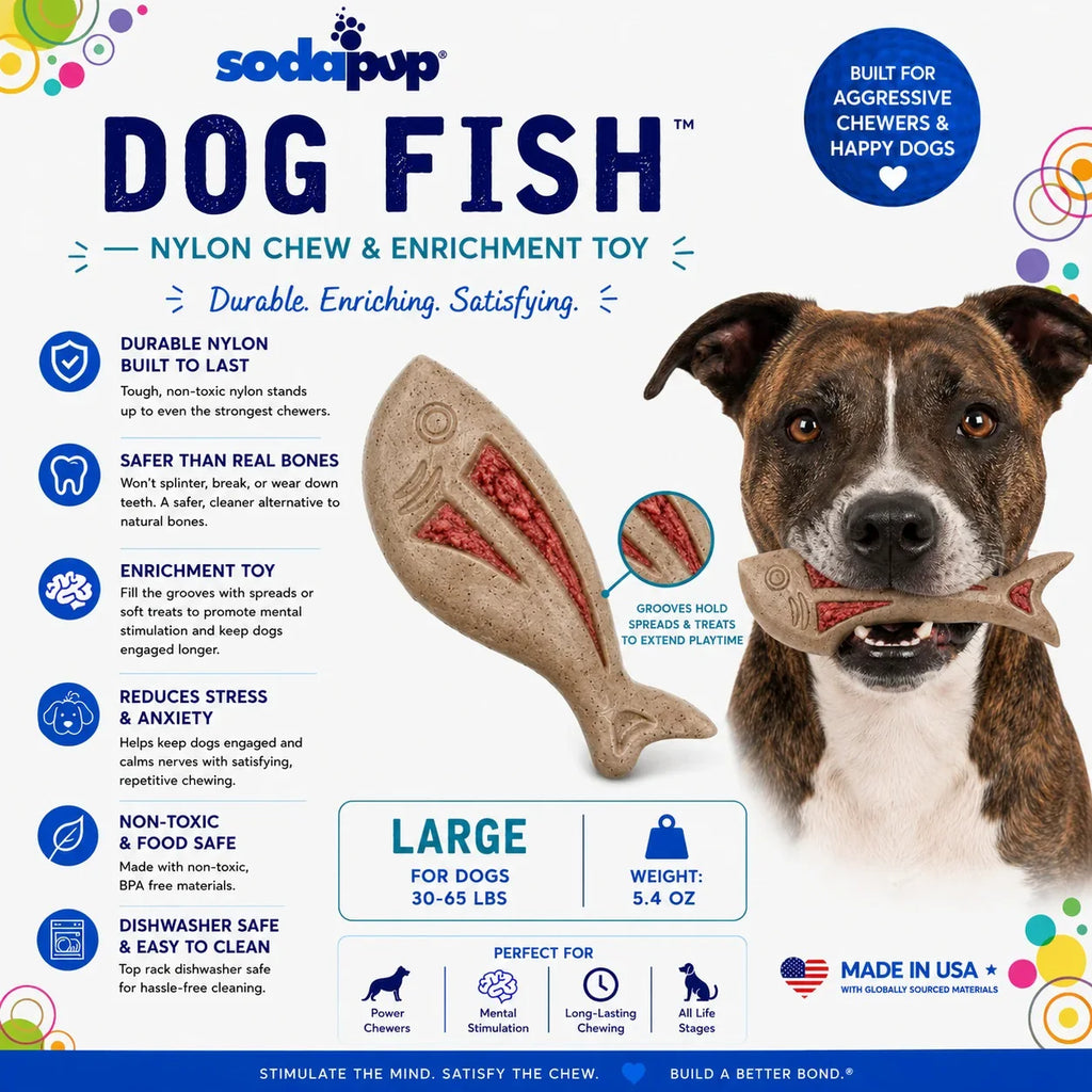 Large Dog Fish Nylon Dog Chew Toy | Ultra-Durable for Aggressive Chewers
