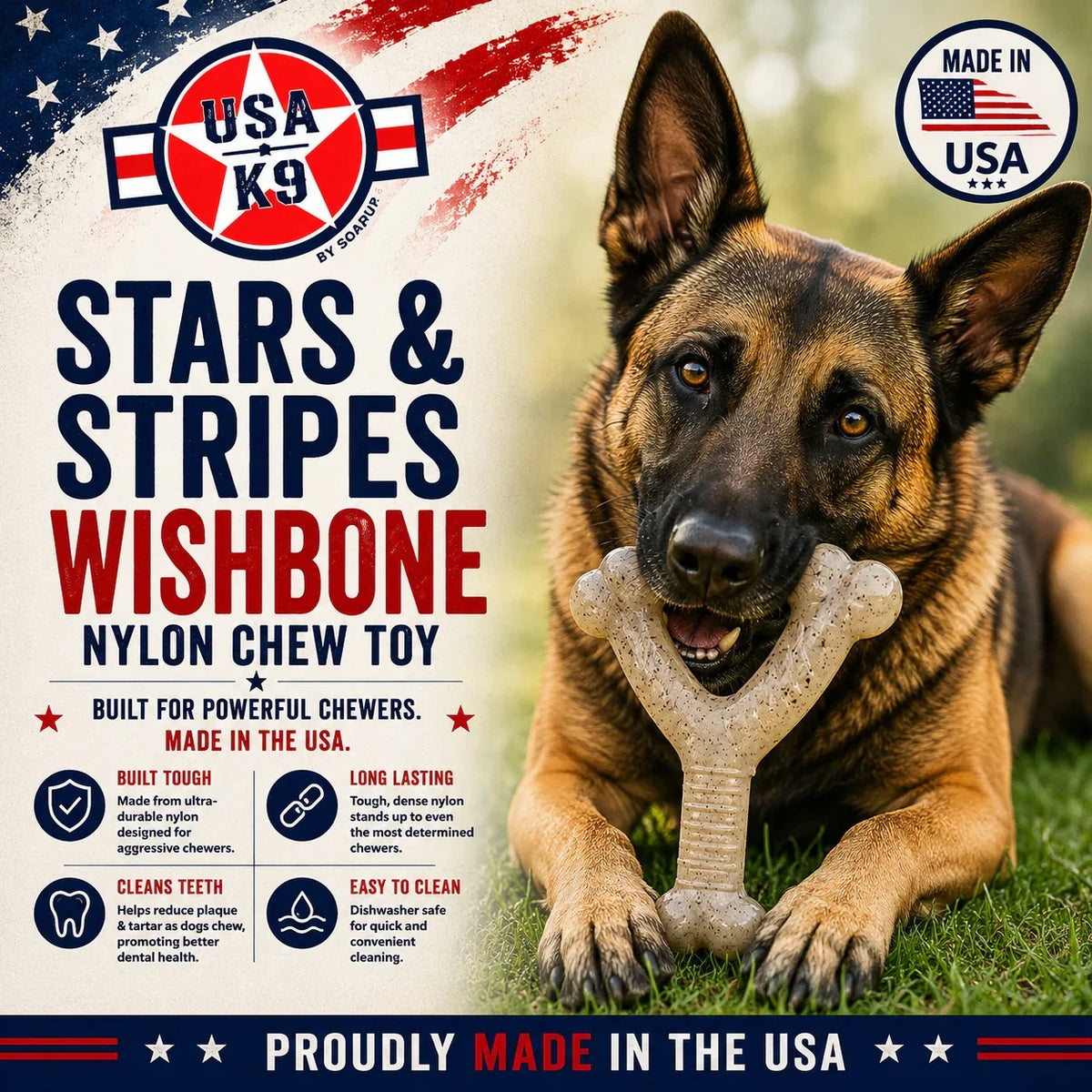 Stars and Stripes Wishbone Nylon Chew Toy | Aggressive Chewers