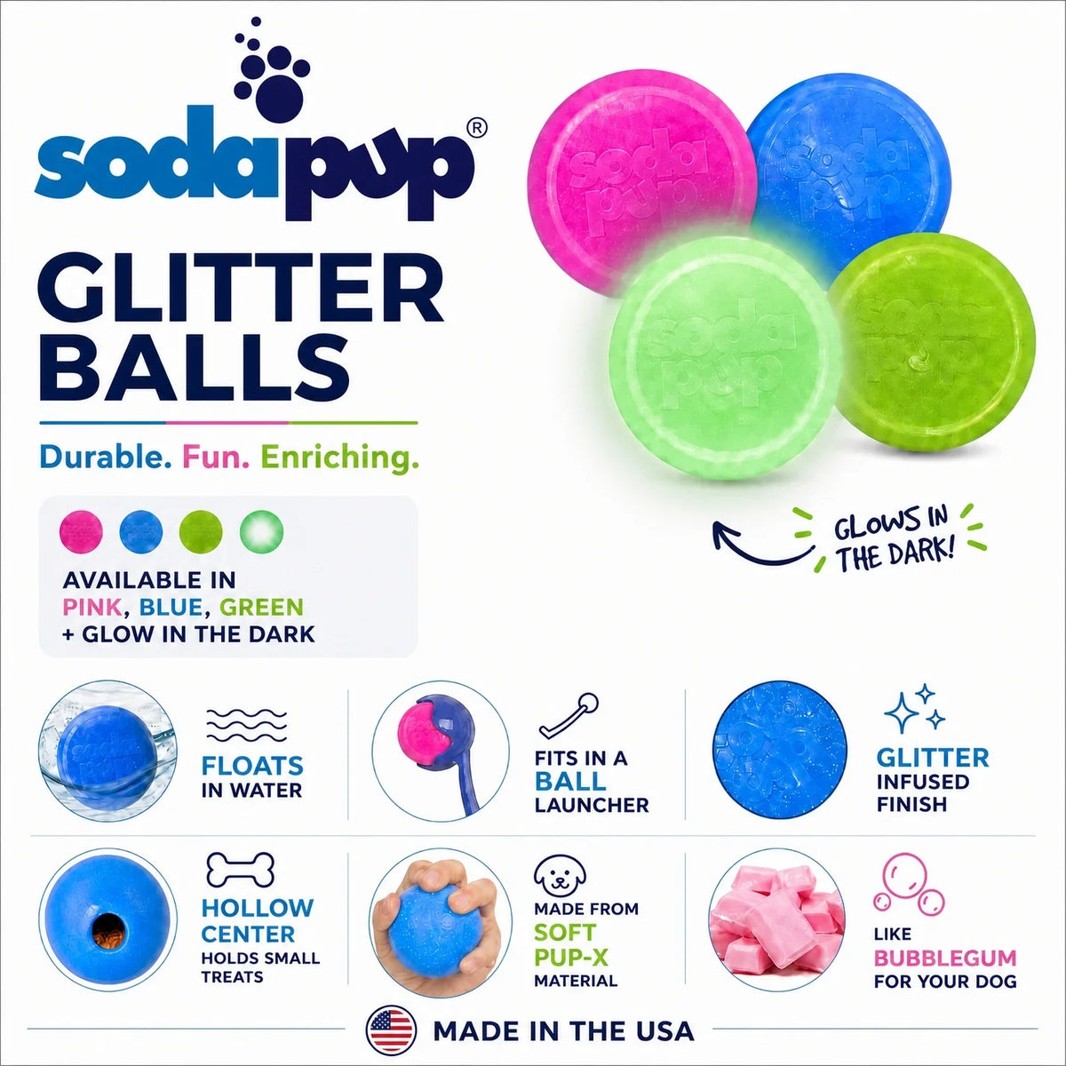 Glitter Ball | Soft PUP-X Rubber Floating Fetch Ball with Treat Dispenser